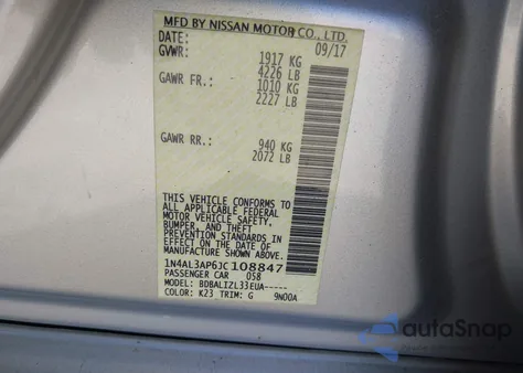 2018 Nissan Altima 2.5 Sv z USA, uszkodzony, nr VIN 1N4AL3AP6JC108847